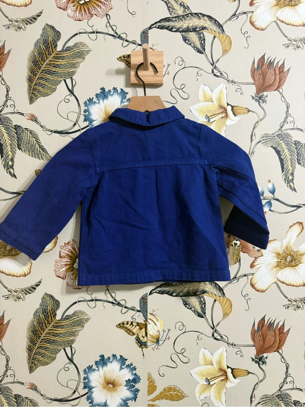 Sezane Royal Blue Button-Front Kids Jacket Charlie Name embroidered